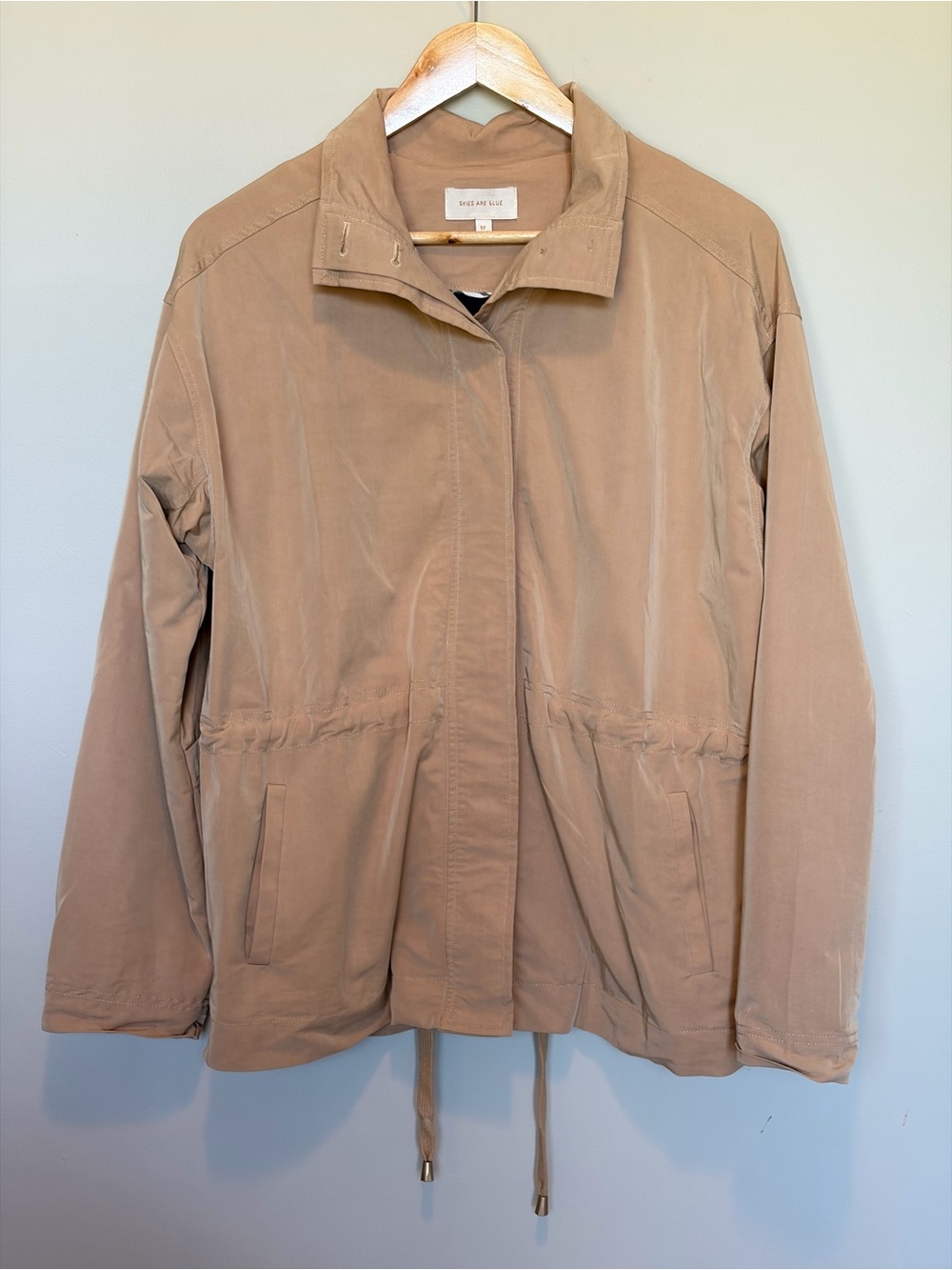 Skies Are Blue Beige Utility Jacket with Drawstring
